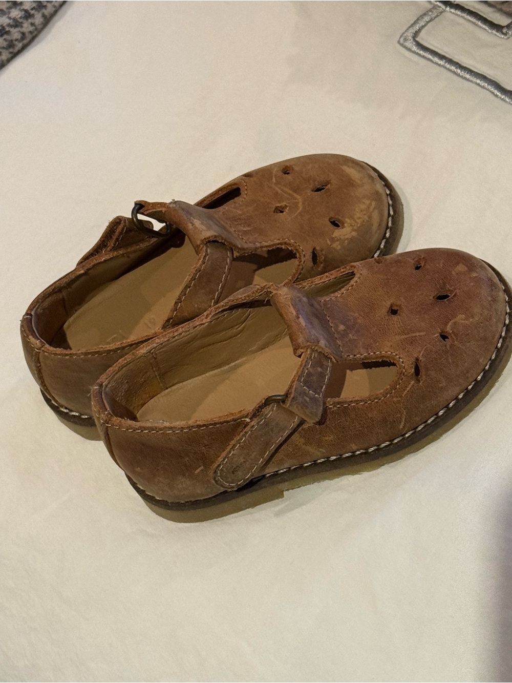 Zara Brown Leather T-Strap Kids Sandals